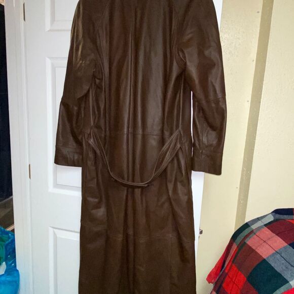 VTG TOGETHER | Leather Chocolate Brown Long Double Breasted Trench  |‎ 16 Tall - Picture 10 of 10